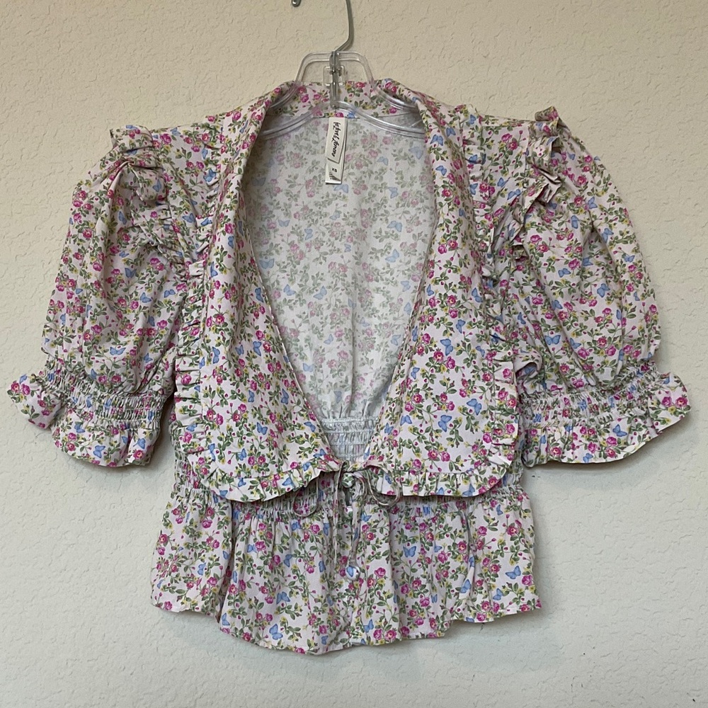 For Love & Lemons x VS LIKE NEW Baby Butterflies Sleep Crop Top Cottagecore XS - Picture 6 of 16